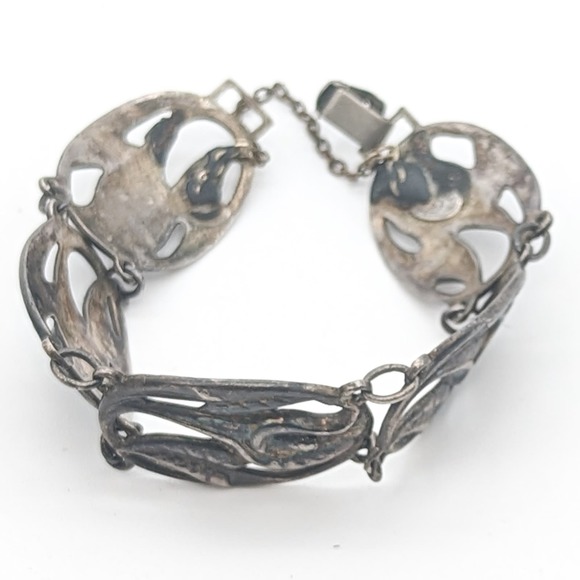 Vintage Danecraft Sterling Silver Calla Lily Bracelet w Added Chain Oxidized - Picture 11 of 13